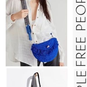 New Free People Indigo Blue Macrame Moon Crossbody Bag